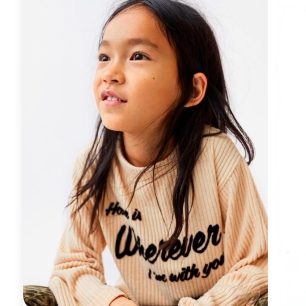 Zara girls soft cream printed soft top